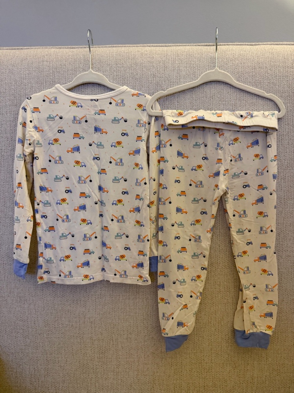 Magnetic Me Cream Construction-Print Pajama Set with Blue Cuffs - Picture 3 of 4